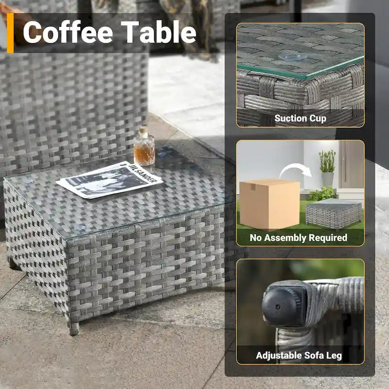 HOOOWOOO Ensemble de Meubles de Jardin Extérieur 10 Pièces en Osier Gris avec Table Brasero