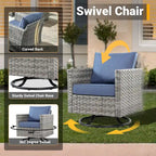 HOOOWOOO Ensemble de Meubles de Jardin Extérieur 10 Pièces en Osier Gris avec Table Brasero