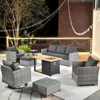 HOOOWOOO Ensemble de Meubles de Jardin Extérieur 10 Pièces en Osier Gris avec Table Brasero