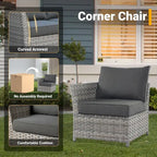HOOOWOOO Ensemble de Meubles de Jardin Extérieur 10 Pièces en Osier Gris avec Table Brasero