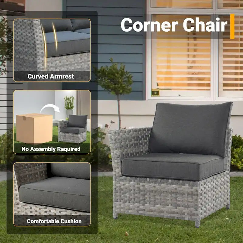 HOOOWOOO Ensemble de Meubles de Jardin Extérieur 10 Pièces en Osier Gris avec Table Brasero