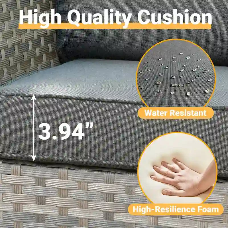HOOOWOOO Ensemble de Meubles de Jardin Extérieur 10 Pièces en Osier Gris avec Table Brasero
