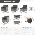 HOOOWOOO Ensemble de Meubles de Jardin Extérieur 10 Pièces en Osier Gris avec Table Brasero