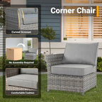 HOOOWOOO Ensemble de Meubles de Jardin Extérieur 10 Pièces en Osier Gris avec Table Brasero