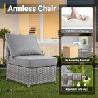 HOOOWOOO Ensemble de Meubles de Jardin Extérieur 10 Pièces en Osier Gris avec Table Brasero