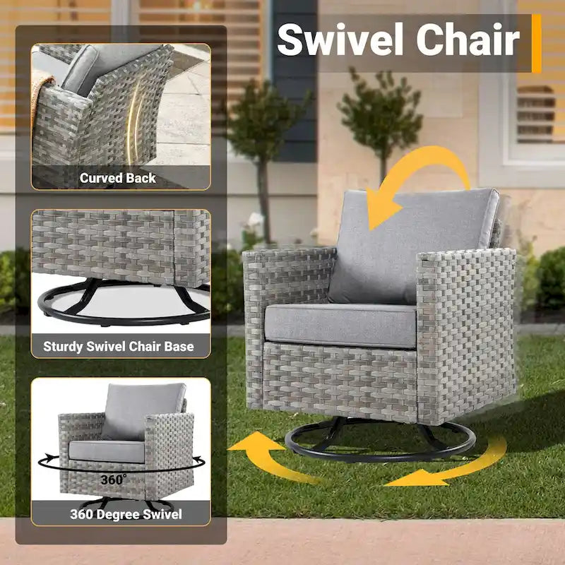 HOOOWOOO Ensemble de Meubles de Jardin Extérieur 10 Pièces en Osier Gris avec Table Brasero