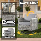 HOOOWOOO Ensemble de Meubles de Jardin Extérieur 10 Pièces en Osier Gris avec Table Brasero