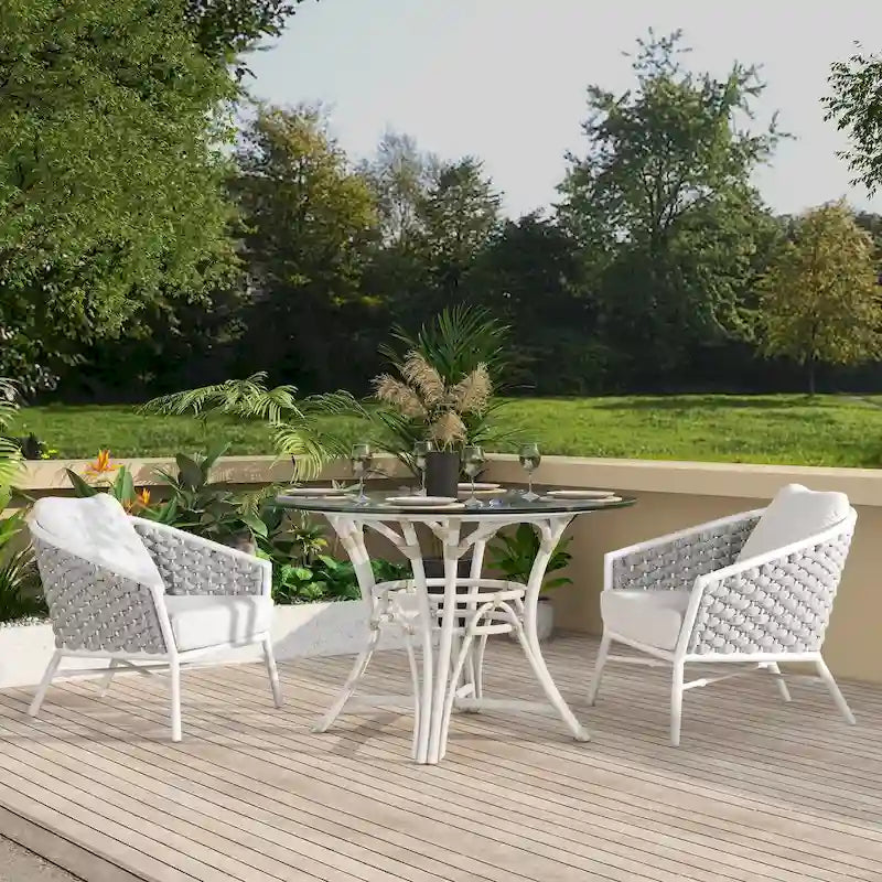 Fauteuil de patio extérieur tressé en corde Rowan 30.5 (lot de 2) avec coussins