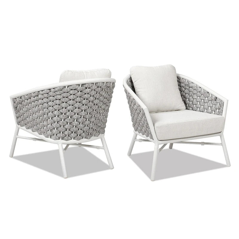 Fauteuil de patio extérieur tressé en corde Rowan 30.5 (lot de 2) avec coussins