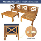 Ensemble de canapé d'angle de patio extérieur en bois 5 pièces avec coussins, finition naturelle