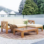 Ensemble de canapé d'angle de patio extérieur en bois 5 pièces avec coussins, finition naturelle