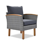Ensemble de mobilier de jardin en rotin 9 pièces, pieds et plateau en bois d'acacia, rotin PE, table basse, coussin lavable