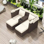 Outdoor Patio Loveseat Sofa Set with Foldable Awning