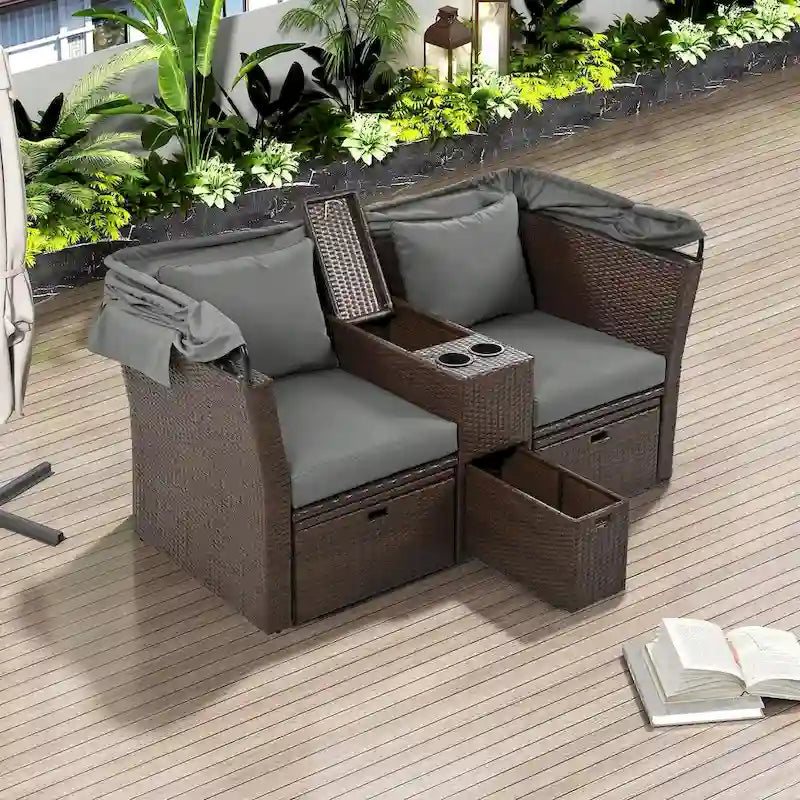 Canapé de patio extérieur avec auvent pliable