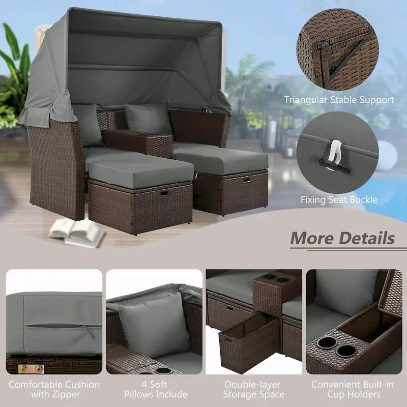 Canapé de patio extérieur avec auvent pliable