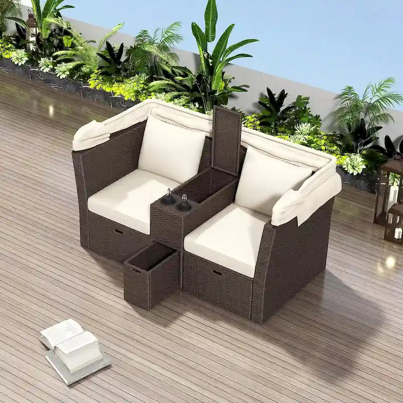 Canapé de patio extérieur avec auvent pliable