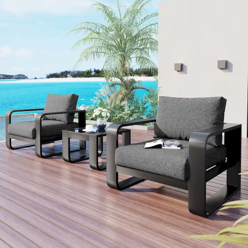 Ensemble de meubles de patio 3 pièces en aluminium avec coussins et table basse