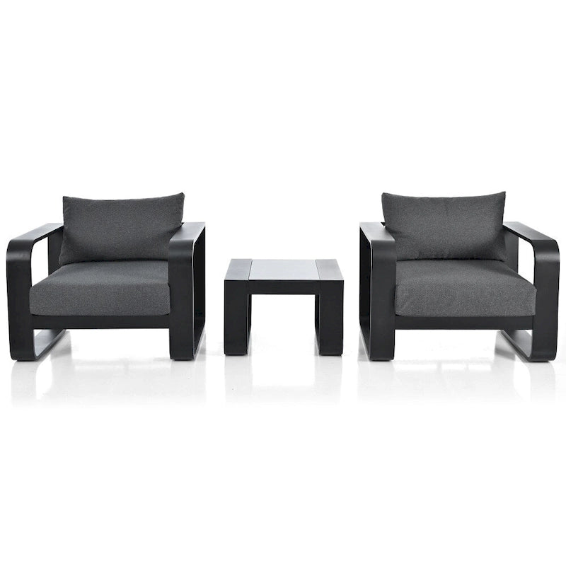 Ensemble de meubles de patio 3 pièces en aluminium avec coussins et table basse