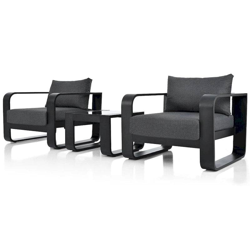 Ensemble de meubles de patio 3 pièces en aluminium avec coussins et table basse