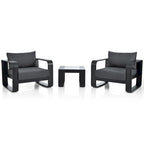 Ensemble de meubles de patio 3 pièces en aluminium avec coussins et table basse