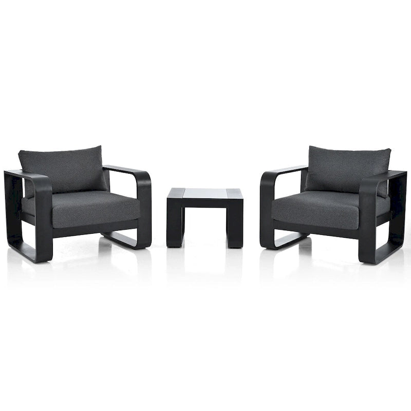Ensemble de meubles de patio 3 pièces en aluminium avec coussins et table basse