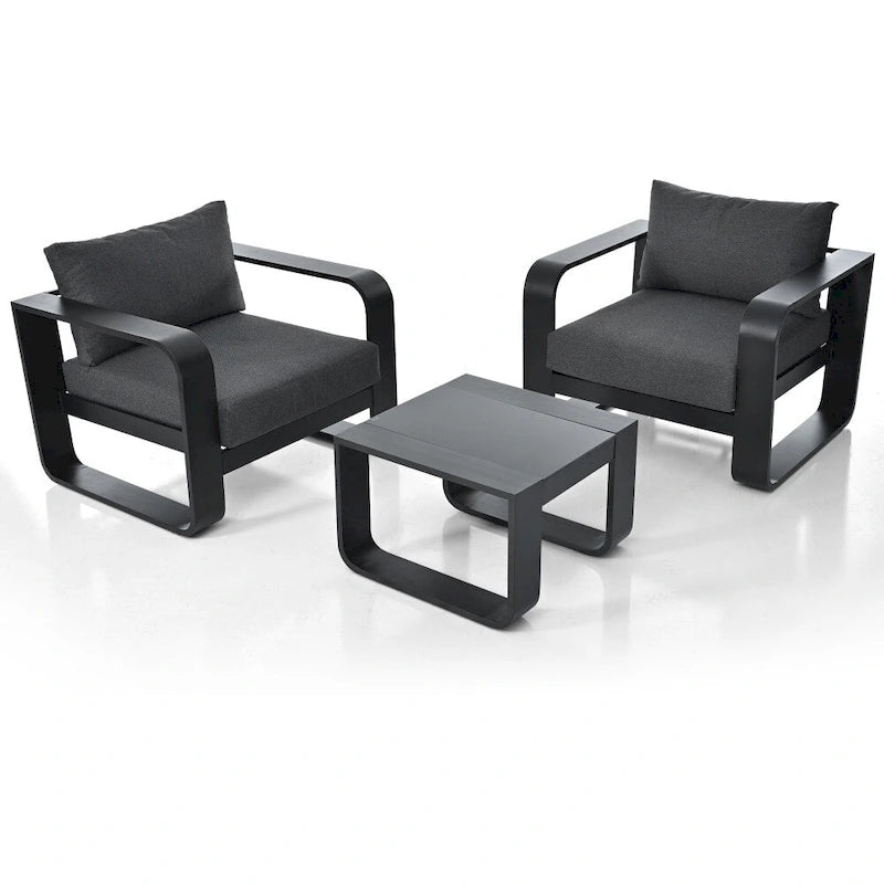 Ensemble de meubles de patio 3 pièces en aluminium avec coussins et table basse