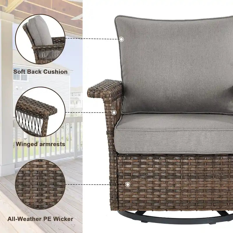 Canapé sectionnel d'extérieur Gymojoy avec fauteuil pivotant et table – Marron