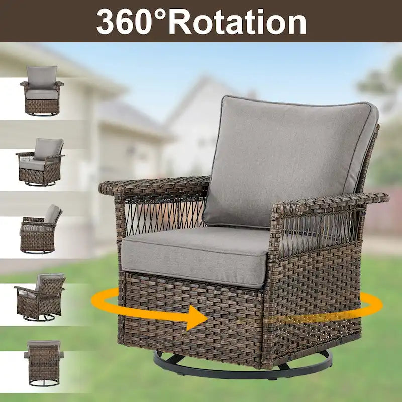 Canapé sectionnel d'extérieur Gymojoy avec fauteuil pivotant et table – Marron