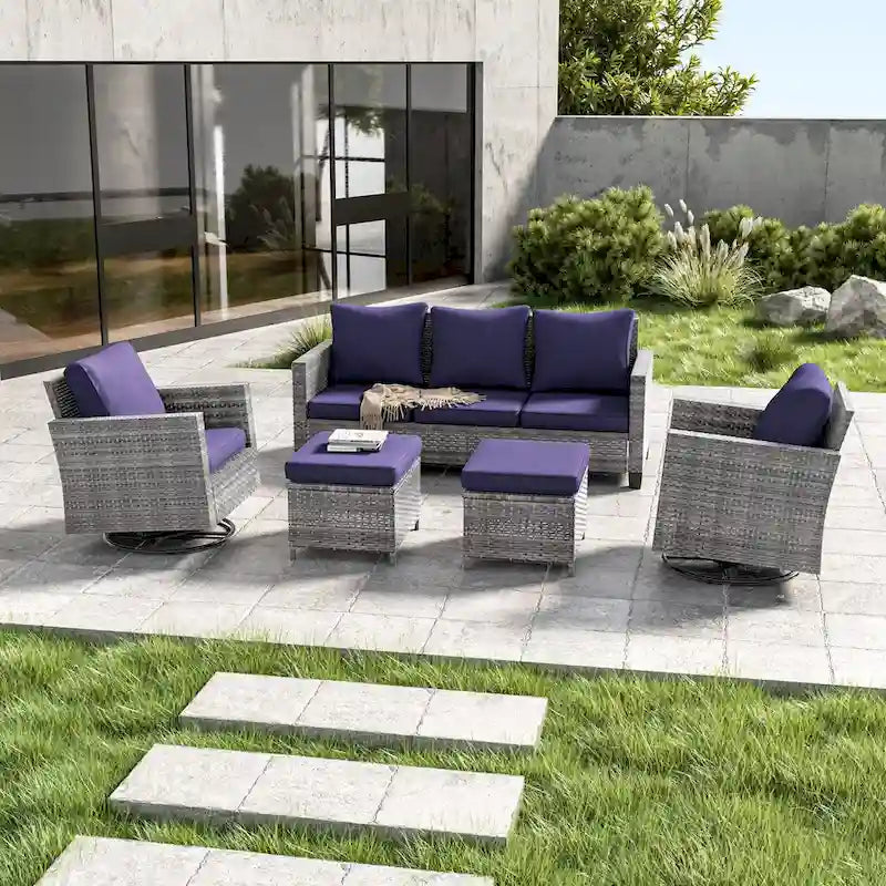 LIVOOSUN Ensemble de 5 meubles de patio en rotin gris, canapé basculant pivotant d'extérieur