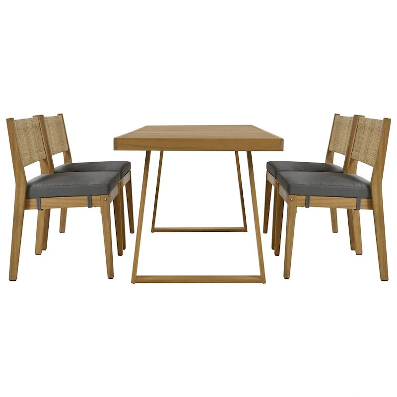 Ensemble de 5 pièces de table et chaises d'extérieur en bois d'acacia avec coussins épais
