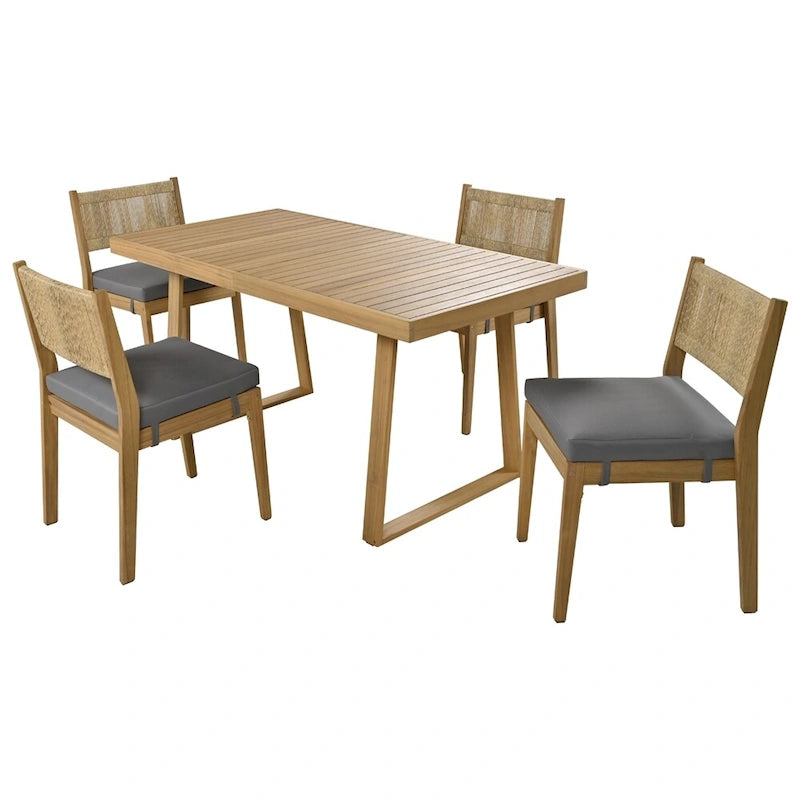 Ensemble de 5 pièces de table et chaises d'extérieur en bois d'acacia avec coussins épais
