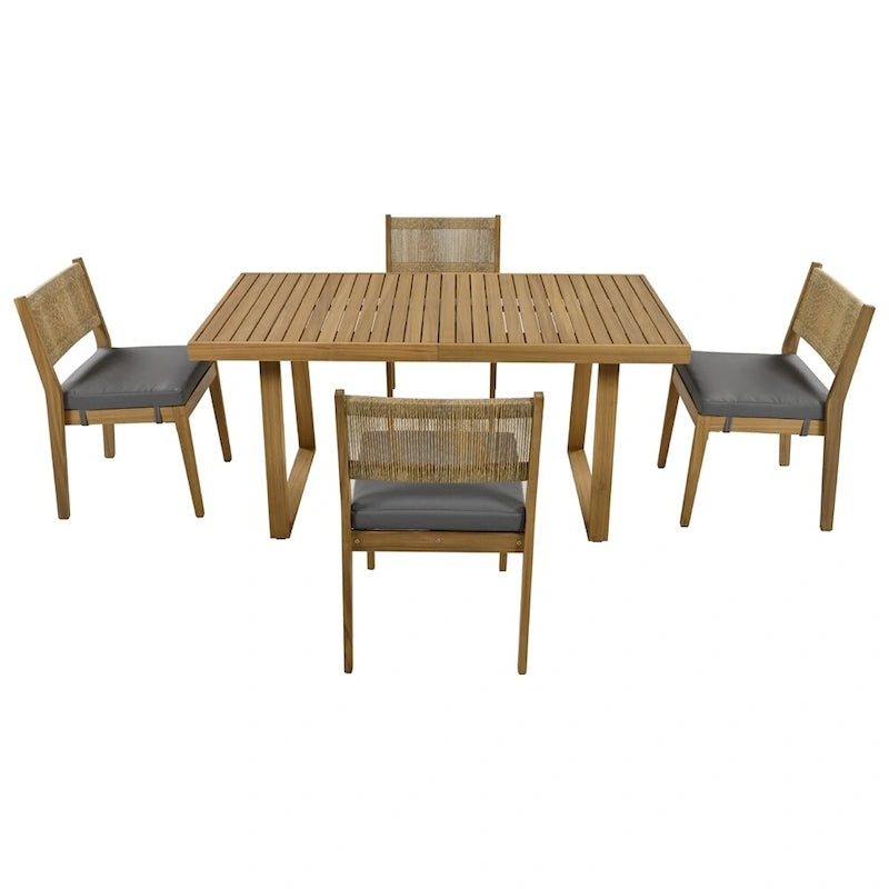 Ensemble de 5 pièces de table et chaises d'extérieur en bois d'acacia avec coussins épais