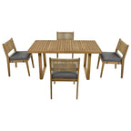 Ensemble de 5 pièces de table et chaises d'extérieur en bois d'acacia avec coussins épais