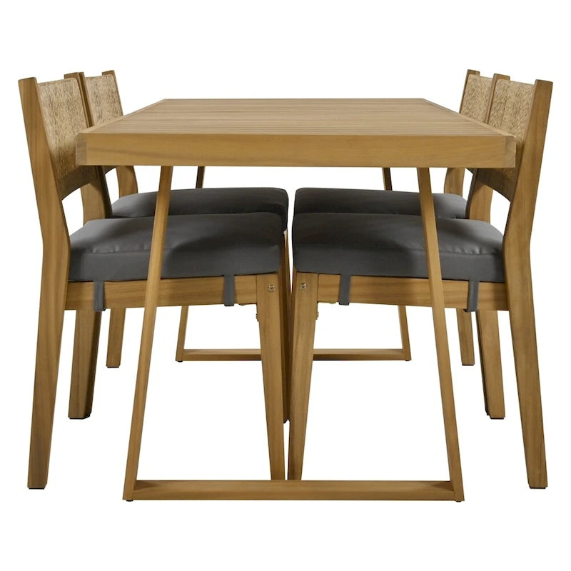 Ensemble de 5 pièces de table et chaises d'extérieur en bois d'acacia avec coussins épais