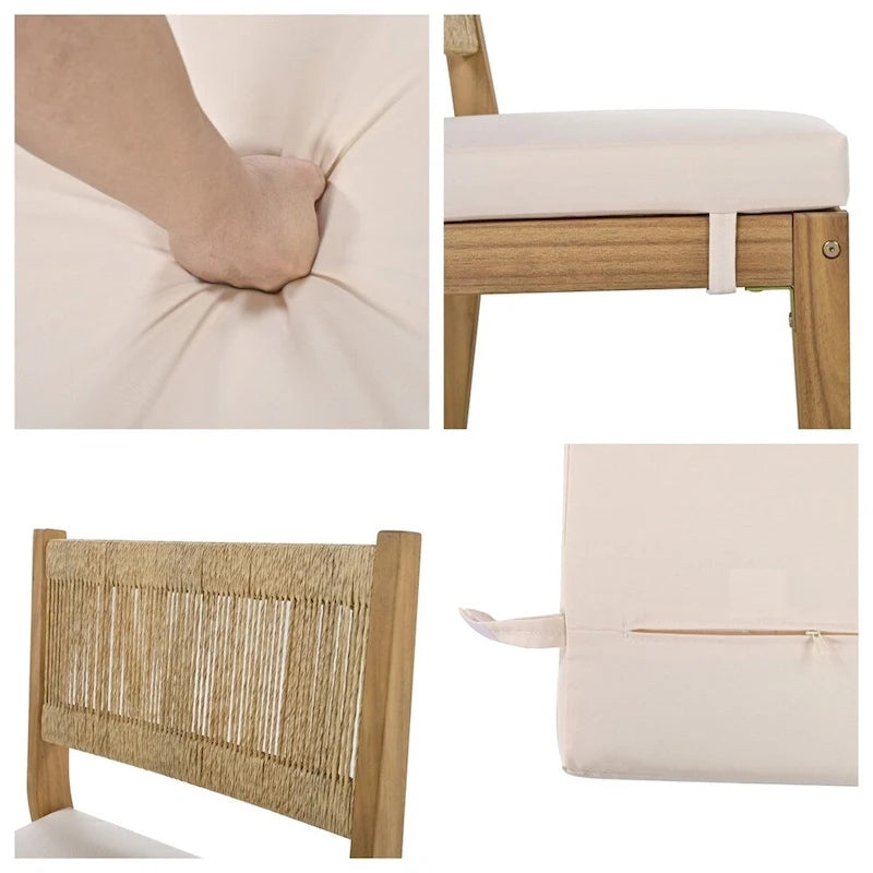 Ensemble de 5 pièces de table et chaises d'extérieur en bois d'acacia avec coussins épais