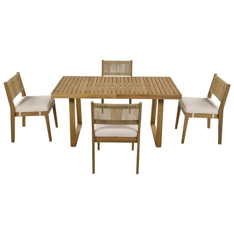 Ensemble de 5 pièces de table et chaises d'extérieur en bois d'acacia avec coussins épais
