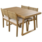 Ensemble de 5 pièces de table et chaises d'extérieur en bois d'acacia avec coussins épais