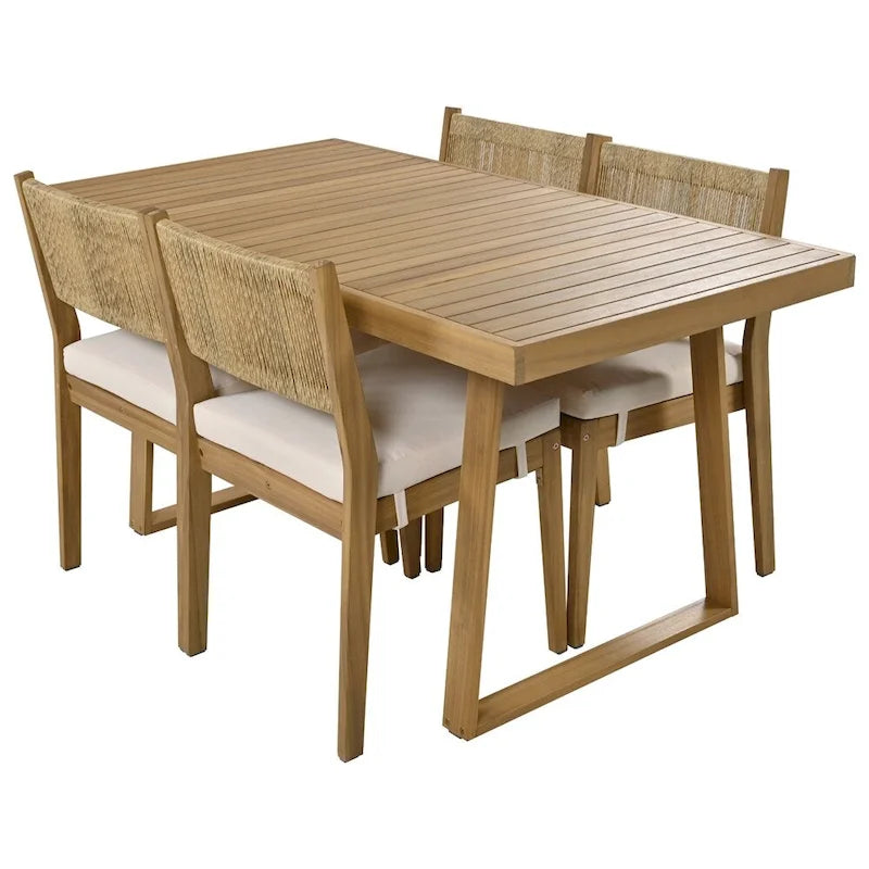 Ensemble de 5 pièces de table et chaises d'extérieur en bois d'acacia avec coussins épais