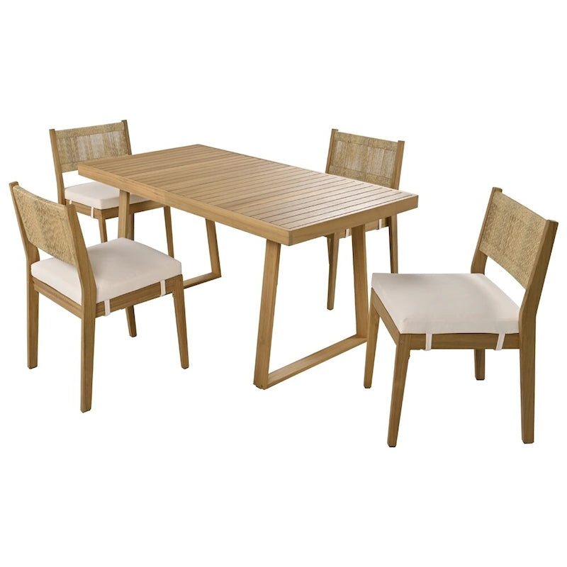 Ensemble de 5 pièces de table et chaises d'extérieur en bois d'acacia avec coussins épais