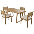 Ensemble de 5 pièces de table et chaises d'extérieur en bois d'acacia avec coussins épais