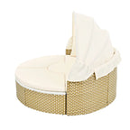 Ensemble de canapé d'angle rond d'extérieur en rotin avec lit de jour, canapé de soleil avec auvent rétractable, tissage bicolore, sièges séparés