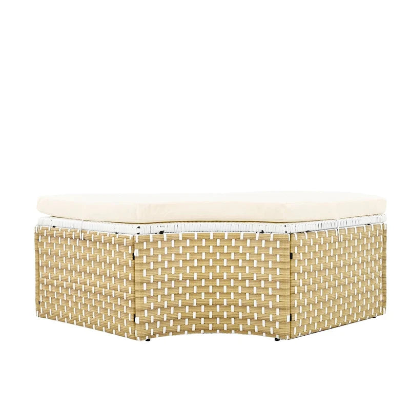 Ensemble de canapé d'angle rond d'extérieur en rotin avec lit de jour, canapé de soleil avec auvent rétractable, tissage bicolore, sièges séparés