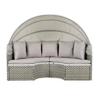 Ensemble de canapé d'angle rond d'extérieur en rotin avec lit de jour, canapé de soleil avec auvent rétractable, tissage bicolore, sièges séparés