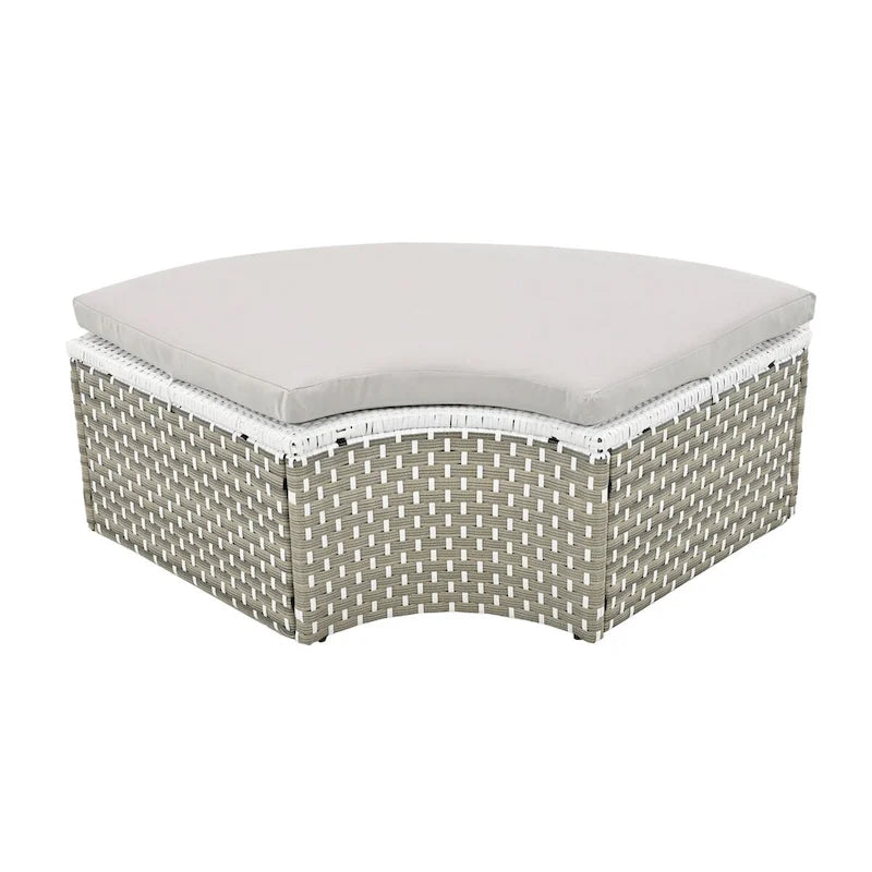 Ensemble de canapé d'angle rond d'extérieur en rotin avec lit de jour, canapé de soleil avec auvent rétractable, tissage bicolore, sièges séparés