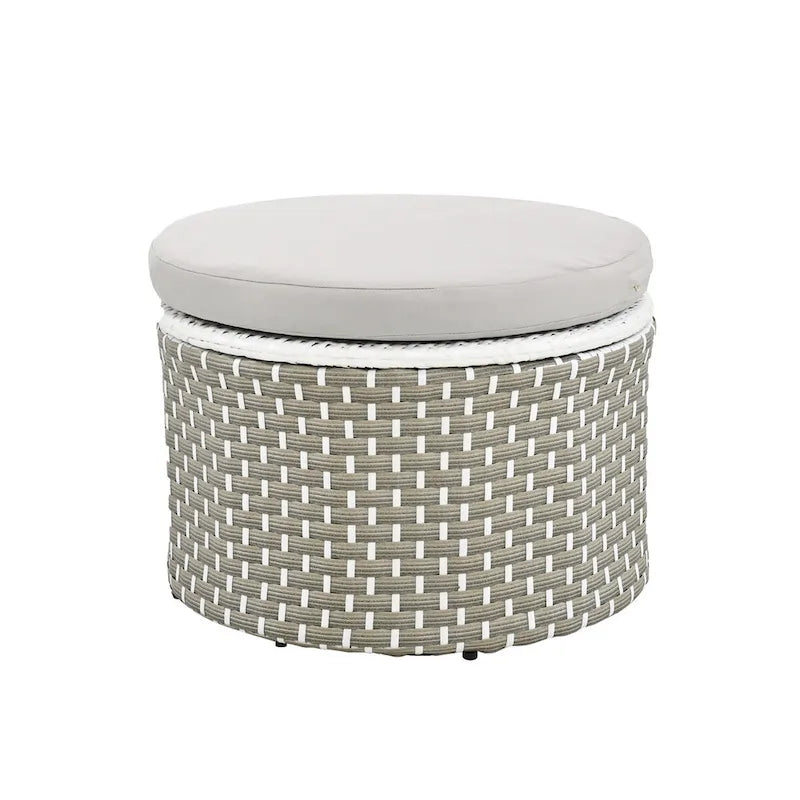 Ensemble de canapé d'angle rond d'extérieur en rotin avec lit de jour, canapé de soleil avec auvent rétractable, tissage bicolore, sièges séparés