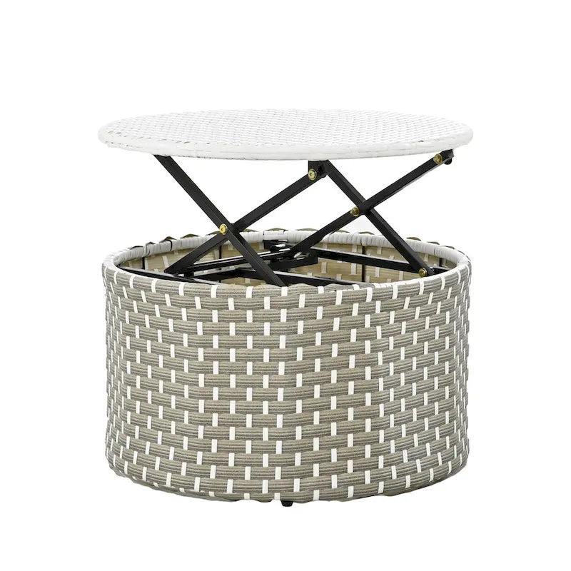 Ensemble de canapé d'angle rond d'extérieur en rotin avec lit de jour, canapé de soleil avec auvent rétractable, tissage bicolore, sièges séparés