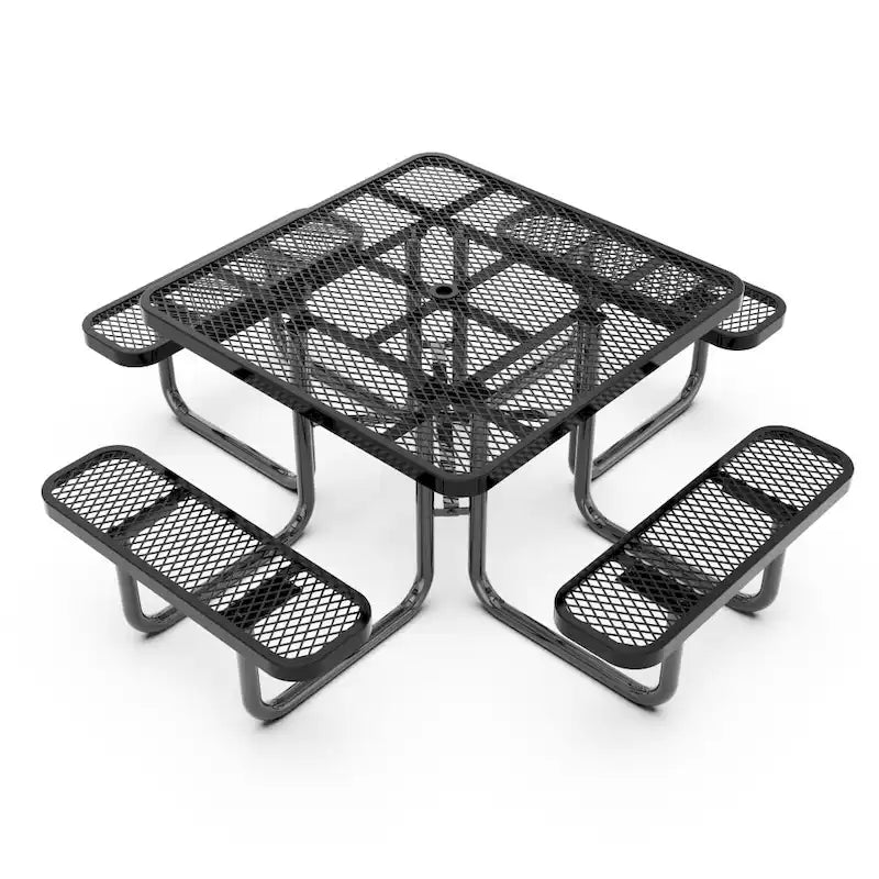 Table de pique-nique extérieure en métal déployé de qualité commerciale avec ancres – 79,75 P x 79,75 L x 28,75 H