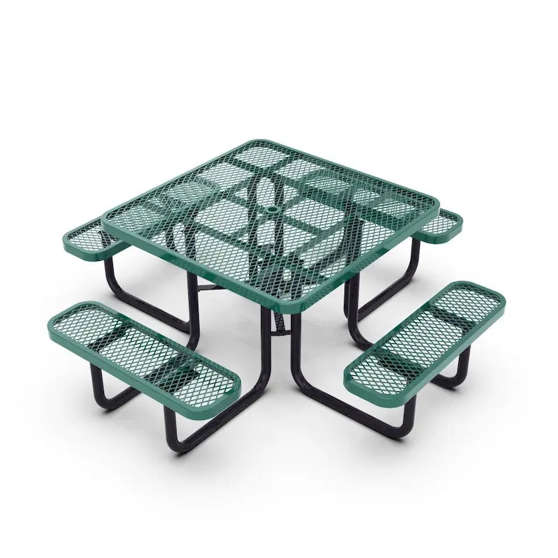 Table de pique-nique extérieure en métal déployé de qualité commerciale avec ancres – 79,75 P x 79,75 L x 28,75 H