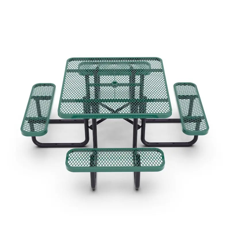 Table de pique-nique extérieure en métal déployé de qualité commerciale avec ancres – 79,75 P x 79,75 L x 28,75 H