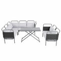 Ensemble de canapé d'angle moderne 5 pièces pour patio avec table en verre et coussins